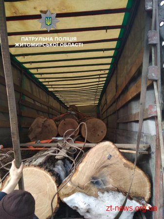 Вантажівку з колодами дубу без документів виявили патрульні на стаціонарному посту «Звягель»