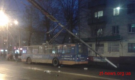 У Житомирі на вулиці Київській стовб впав на тролейбус