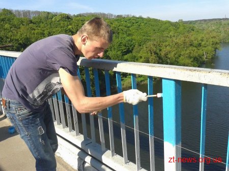 У Житомирі Активісти пофарбували міст в парку у національні кольори
